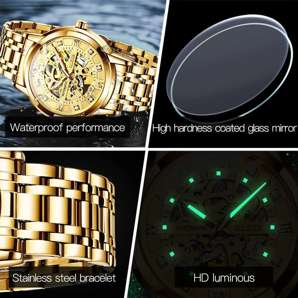 Luxury Mechanical Self Winding Dress Wrist Watch Waterproof Luminous OLEVS Mens Automatic mat midcontinent consideration Stamford Watch Skeleton Diamond 