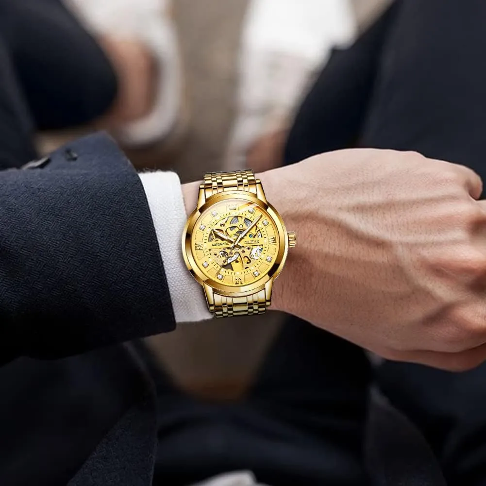 Luxury Mechanical Self Winding Dress Wrist Watch Waterproof Luminous OLEVS Mens Automatic mat midcontinent consideration Stamford Watch Skeleton Diamond 