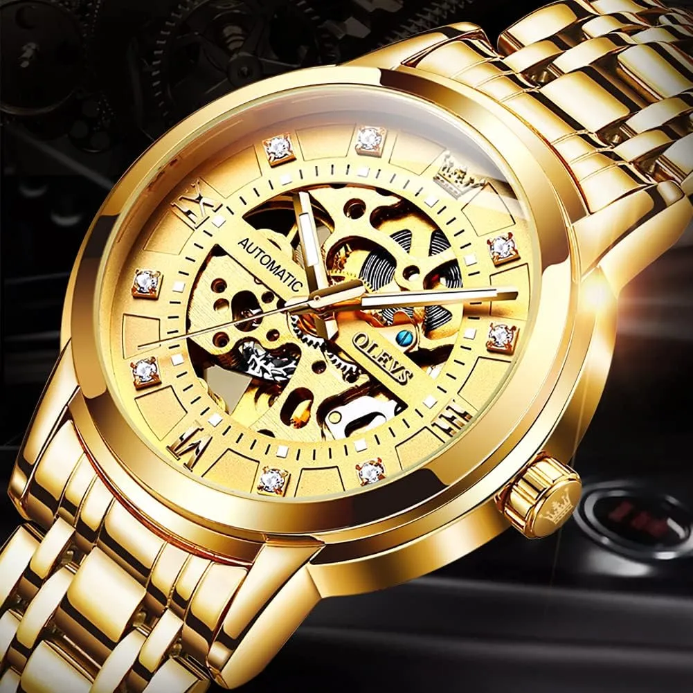 Luxury Mechanical Self Winding Dress Wrist Watch Waterproof Luminous OLEVS Mens Automatic mat midcontinent consideration Stamford Watch Skeleton Diamond 