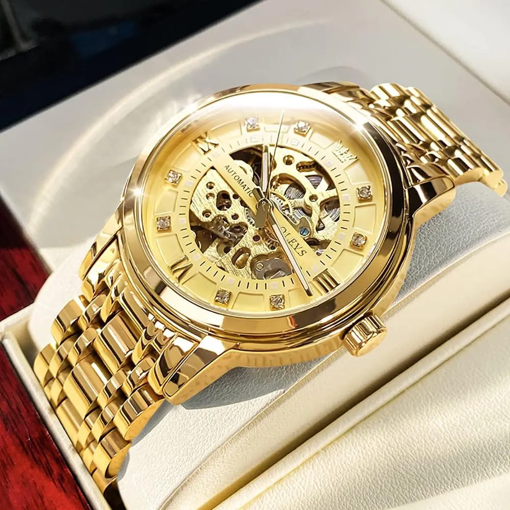Luxury Mechanical Self Winding Dress Wrist Watch Waterproof Luminous OLEVS Mens Automatic mat midcontinent consideration Stamford Watch Skeleton Diamond 