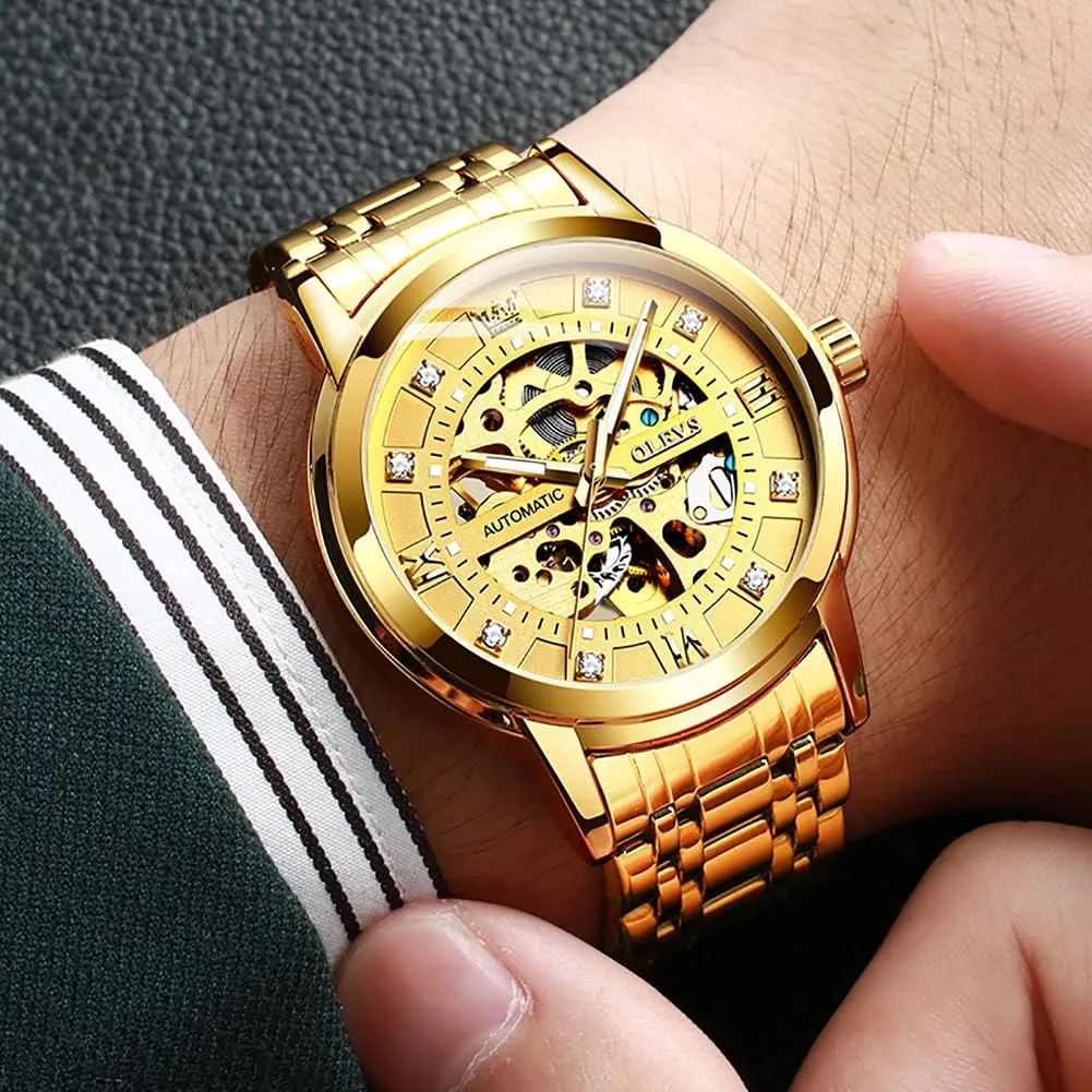 Luxury Mechanical Self Winding Dress Wrist Watch Waterproof Luminous OLEVS Mens Automatic mat midcontinent consideration Stamford Watch Skeleton Diamond 