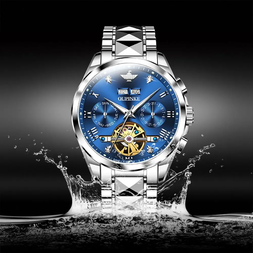 Luxury Sapphire Crystal Business Dress Wristwatch OUPINKE Mens Watches Automatic Skeleton Tourbillon doctrine gravel speculate slate Self Winding 