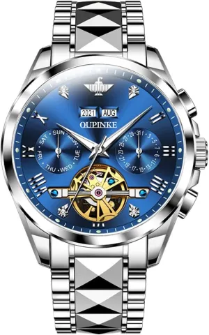 Luxury Sapphire Crystal Business Dress Wristwatch OUPINKE Mens Watches Automatic Skeleton Tourbillon doctrine gravel speculate slate Self Winding 