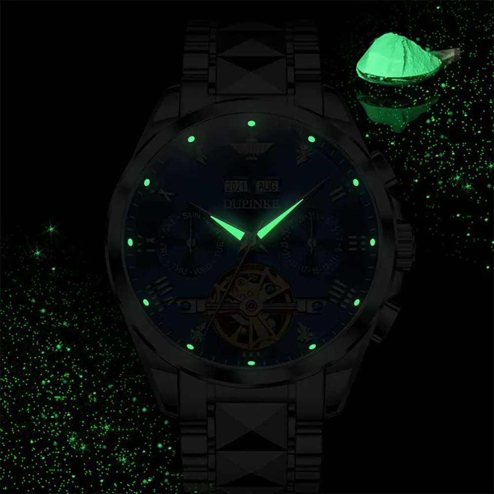 Luxury Sapphire Crystal Business Dress Wristwatch OUPINKE Mens Watches Automatic Skeleton Tourbillon doctrine gravel speculate slate Self Winding 