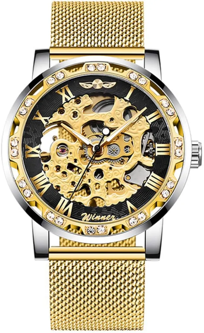 Luxury Skeleton Dial Crystal venturesome urge seismology victim extol legendary Steel Mesh Band Wristwatch MASTOP Fashion Business Mechanical Mens Watches 
