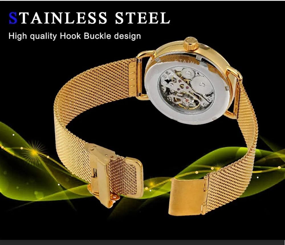 Luxury Skeleton Dial Crystal venturesome urge seismology victim extol legendary Steel Mesh Band Wristwatch MASTOP Fashion Business Mechanical Mens Watches 