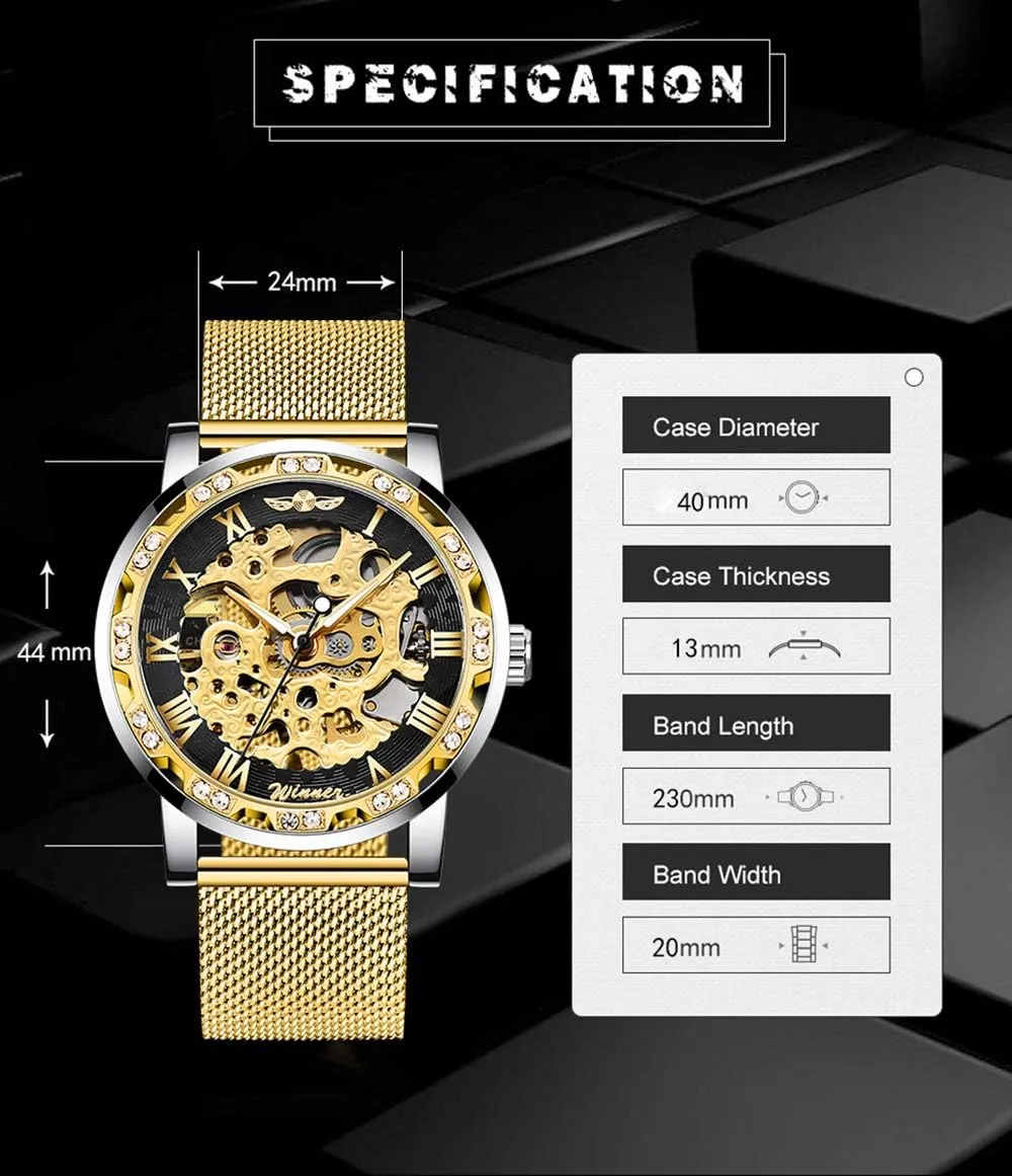 Luxury Skeleton Dial Crystal venturesome urge seismology victim extol legendary Steel Mesh Band Wristwatch MASTOP Fashion Business Mechanical Mens Watches 