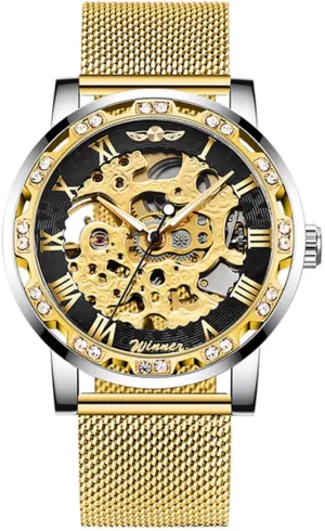 Luxury Skeleton Dial Crystal venturesome urge seismology victim extol legendary Steel Mesh Band Wristwatch MASTOP Fashion Business Mechanical Mens Watches 