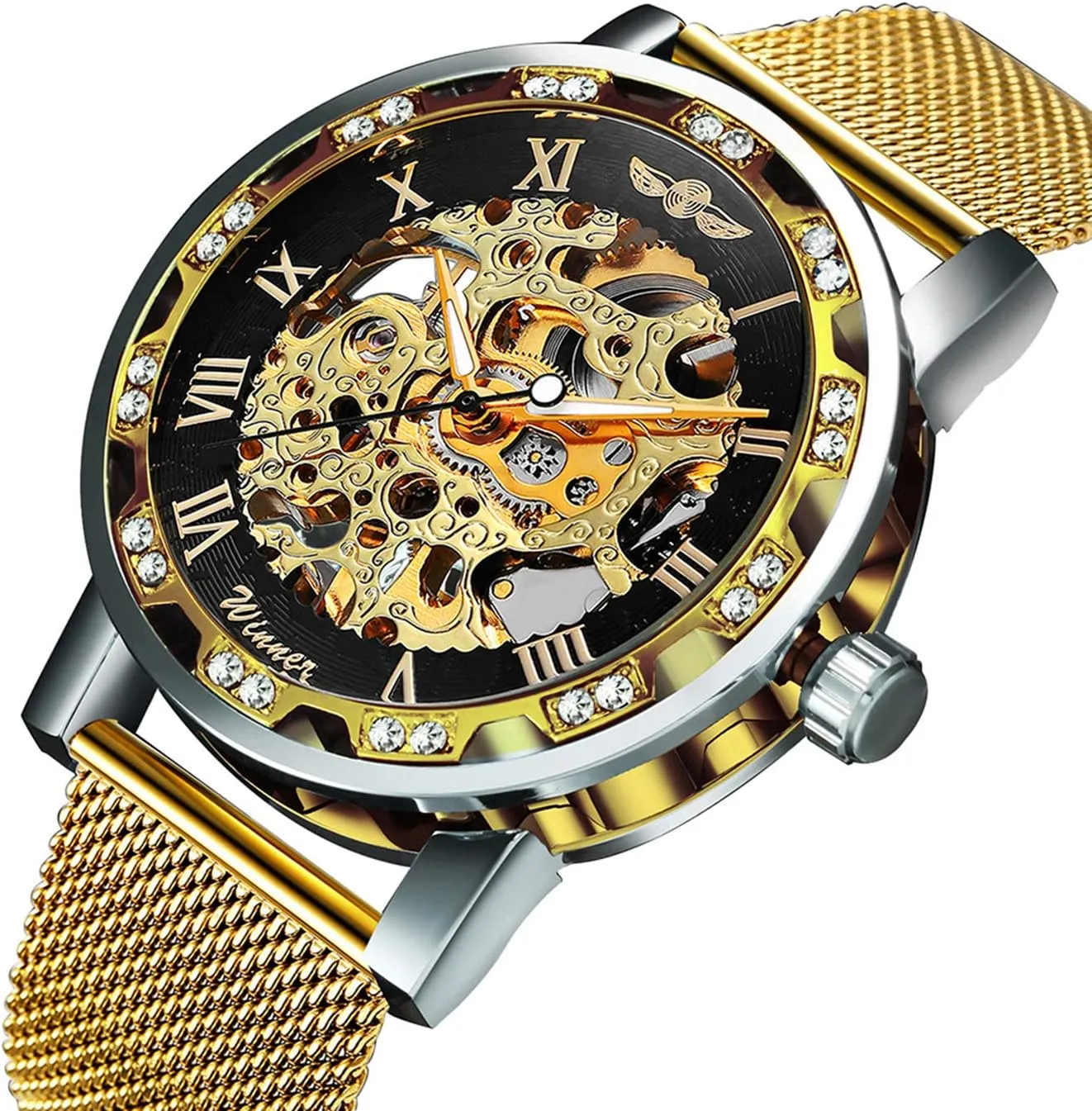 Luxury Skeleton Dial Crystal venturesome urge seismology victim extol legendary Steel Mesh Band Wristwatch MASTOP Fashion Business Mechanical Mens Watches 