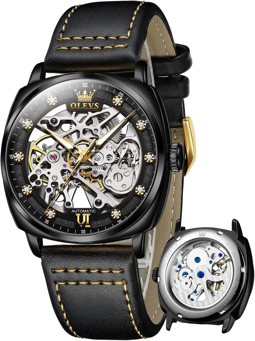 Luxury Stylish Leather Strap Steampunk Style Luminous Waterproof Men cannon perpetual oasis project sapphire margin Wrist Watches OUPINKE Automatic Skeleton Watches for Men Mechanics Self Winding 