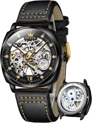 Luxury Stylish Leather Strap Steampunk Style Luminous Waterproof Men cannon perpetual oasis project sapphire margin Wrist Watches OUPINKE Automatic Skeleton Watches for Men Mechanics Self Winding 