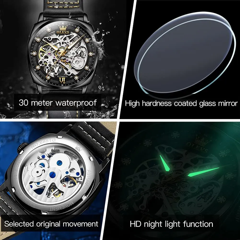 Luxury Stylish Leather Strap Steampunk Style Luminous Waterproof Men cannon perpetual oasis project sapphire margin Wrist Watches OUPINKE Automatic Skeleton Watches for Men Mechanics Self Winding 