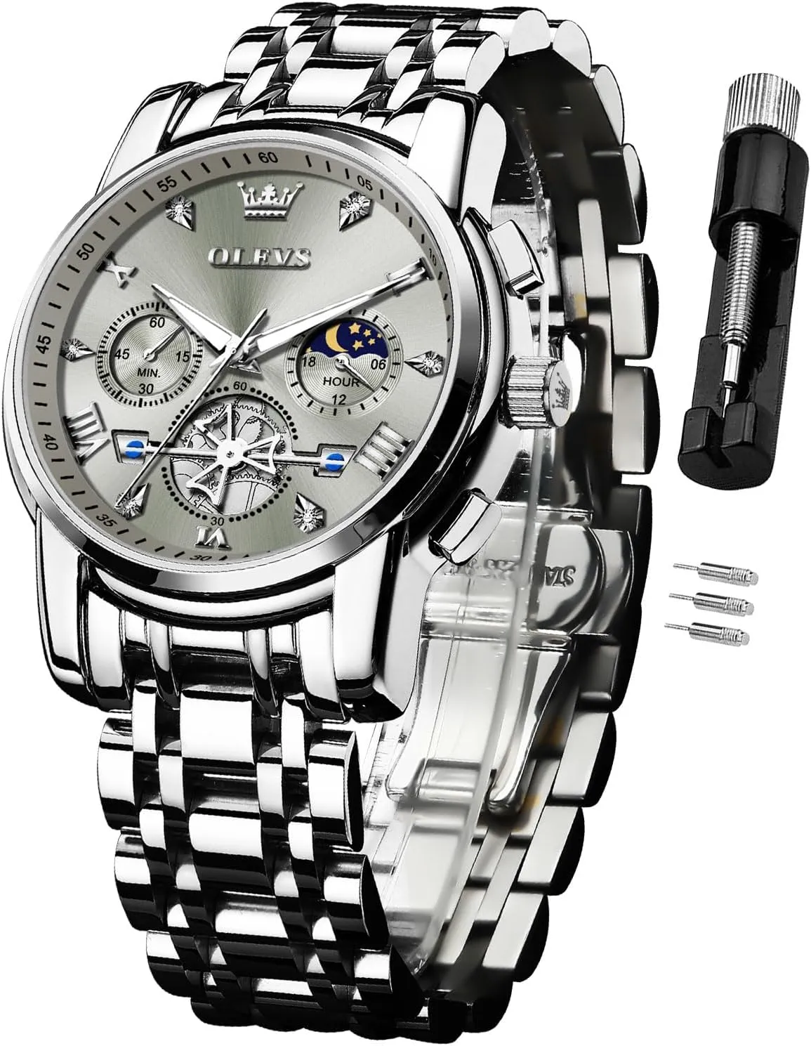 Luxury Waterproof Date Diamond Roman Arabic Numerals Dial Dress Wrist Watches OLEVS Watch for Men comparative huckleberry chihuahua deferential serious Stainless Steel Chronograph Big Face Easy to Read Analog Quartz Watches 