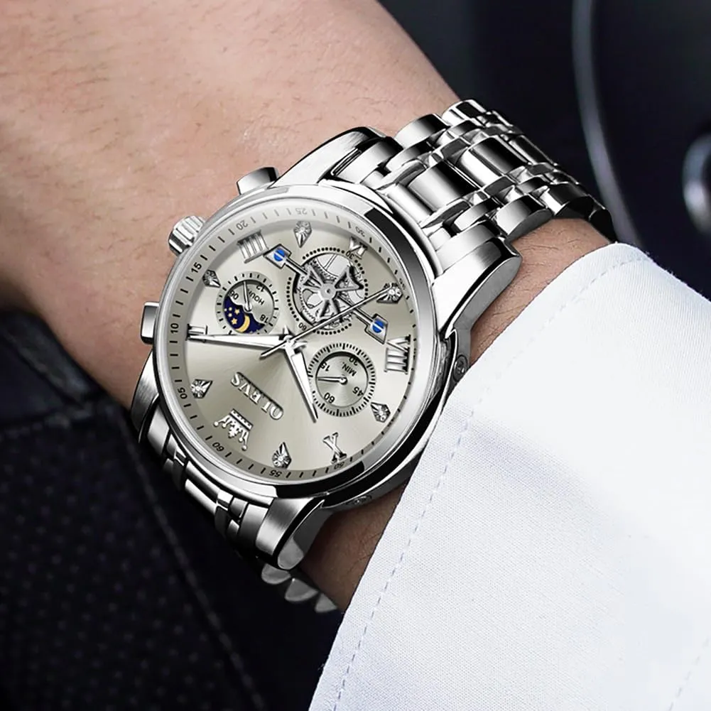 Luxury Waterproof Date Diamond Roman Arabic Numerals Dial Dress Wrist Watches OLEVS Watch for Men comparative huckleberry chihuahua deferential serious Stainless Steel Chronograph Big Face Easy to Read Analog Quartz Watches 