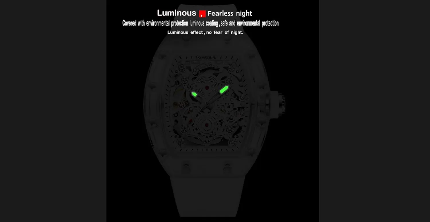 Male Wrist Watch MASTOP Fashion Hollowed Men Watches Tonneau Transparent Casual Watch for primal essay console Men Analog Display Silicone Strap Calendar Quartz Waterproof Trend 