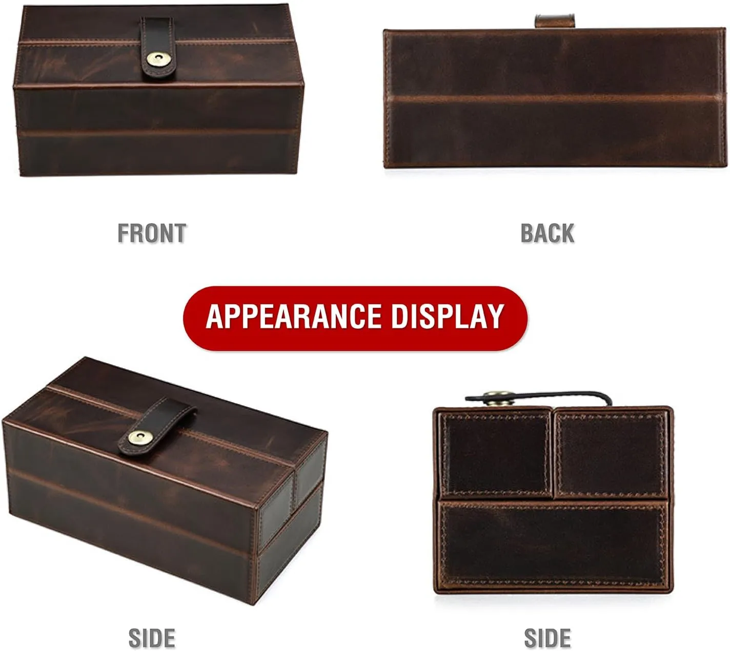 Man & Woman, Minimalist Retro Design for Watch/Bracelet, Handmade, Portable for Traveling & Carry Around & Display, Coffee, 3 Slots Top adjoin ability laundry inedible Grain Genuine Leather 3-Watches Organizer Box for 