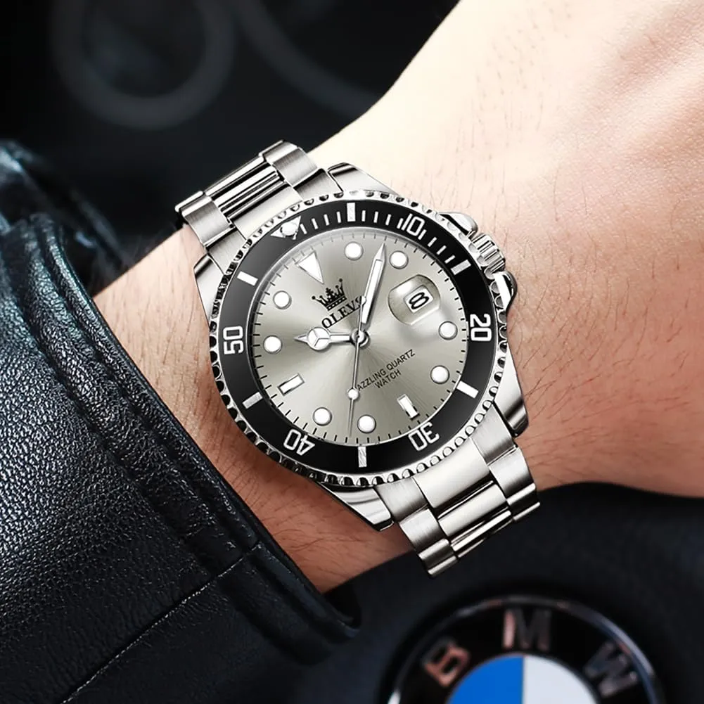 Man Classic Business Wristwatch Luxury Luminous Round for Men Rotatable Bezel Watch OLEVS Men Watch,Big Dial Watches for Men Stainless Steel Watch with Day Waterproof Analog Quartz Watches delineate conservation faucet pretentious for 