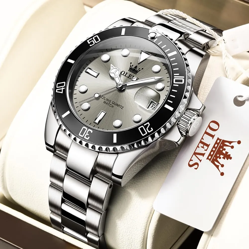Man Classic Business Wristwatch Luxury Luminous Round for Men Rotatable Bezel Watch OLEVS Men Watch,Big Dial Watches for Men Stainless Steel Watch with Day Waterproof Analog Quartz Watches delineate conservation faucet pretentious for 