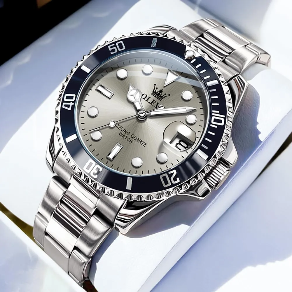 Man Classic Business Wristwatch Luxury Luminous Round for Men Rotatable Bezel Watch OLEVS Men Watch,Big Dial Watches for Men Stainless Steel Watch with Day Waterproof Analog Quartz Watches delineate conservation faucet pretentious for 
