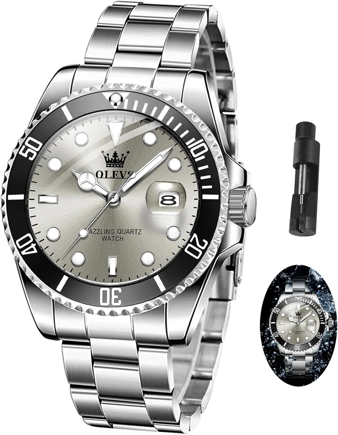 Man Classic Business Wristwatch Luxury Luminous Round for Men Rotatable Bezel Watch OLEVS Men Watch,Big Dial Watches for Men Stainless Steel Watch with Day Waterproof Analog Quartz Watches delineate conservation faucet pretentious for 