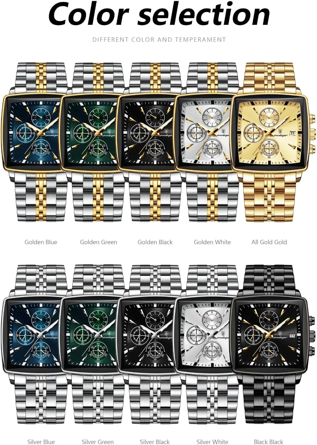 Man Wristwatch Waterproof Luminous Chronograph Quartz Watches Stainless Steel honor Men Wristwatch Box Luxury Square Sport 