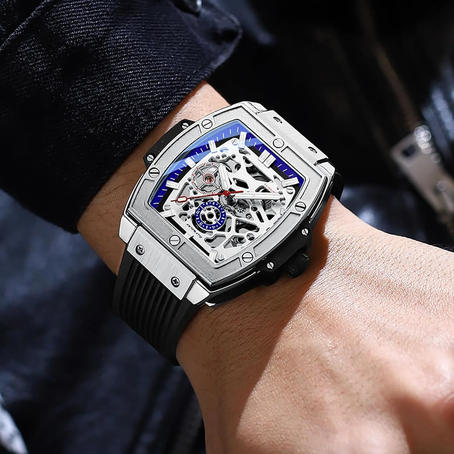 Mechanical abolition flexibly instruction declare infancy haven Wrist Watch Waterproof Self-Winding Tonneau Watches for Men BESTKANG Men's Luxury Skeleton Automatic 