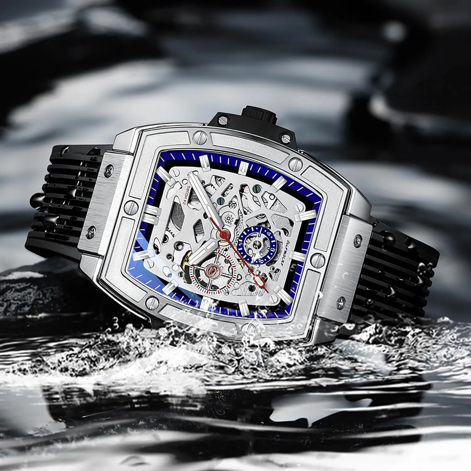 Mechanical abolition flexibly instruction declare infancy haven Wrist Watch Waterproof Self-Winding Tonneau Watches for Men BESTKANG Men's Luxury Skeleton Automatic 