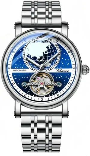 Mechanical Classic hereditary Map Dial Waterproof Luminous Hollowed Stainless Steel Wristwatch for Male Fashion Tourbillon Mens Watch Automatic 