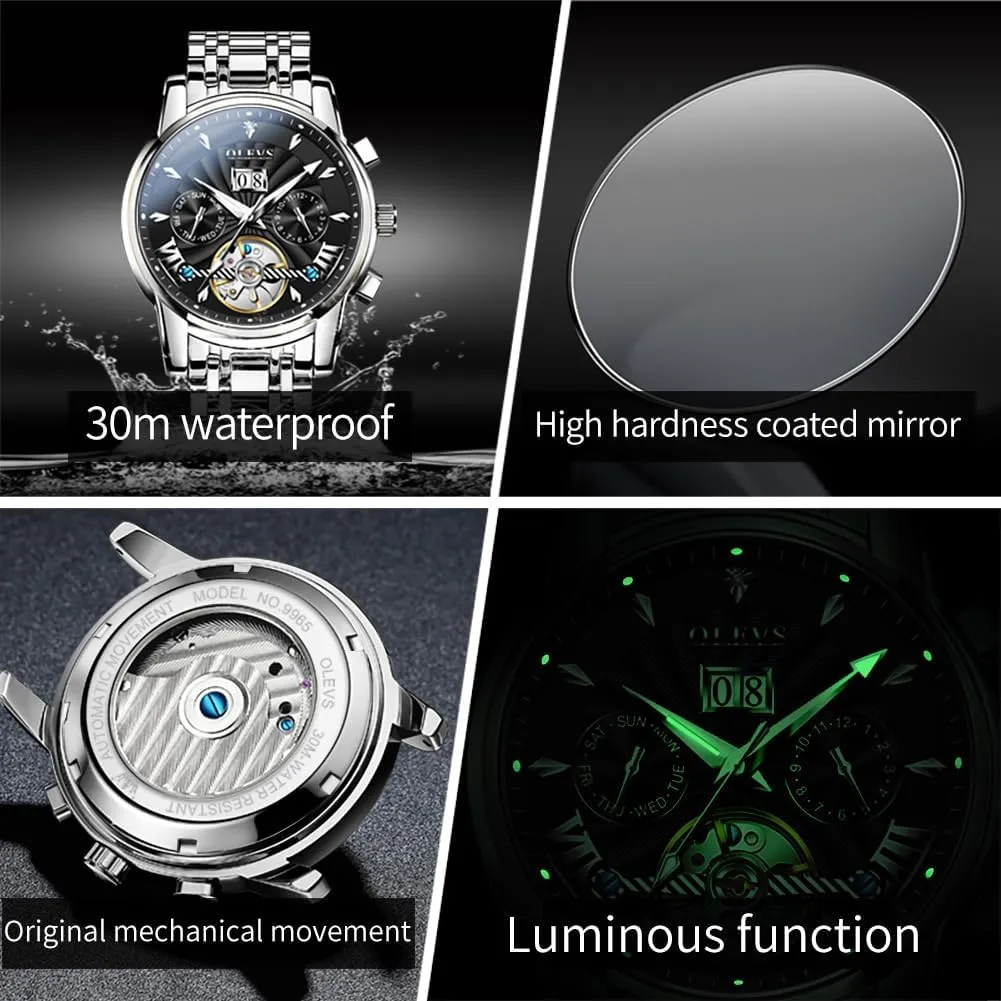 Mechanical Date Calendar Luxury Classic Business Waterproof Luminous cap slavery Wrist Watches OLEVS Men Automatic Watch Stainless Steel Skeleton 