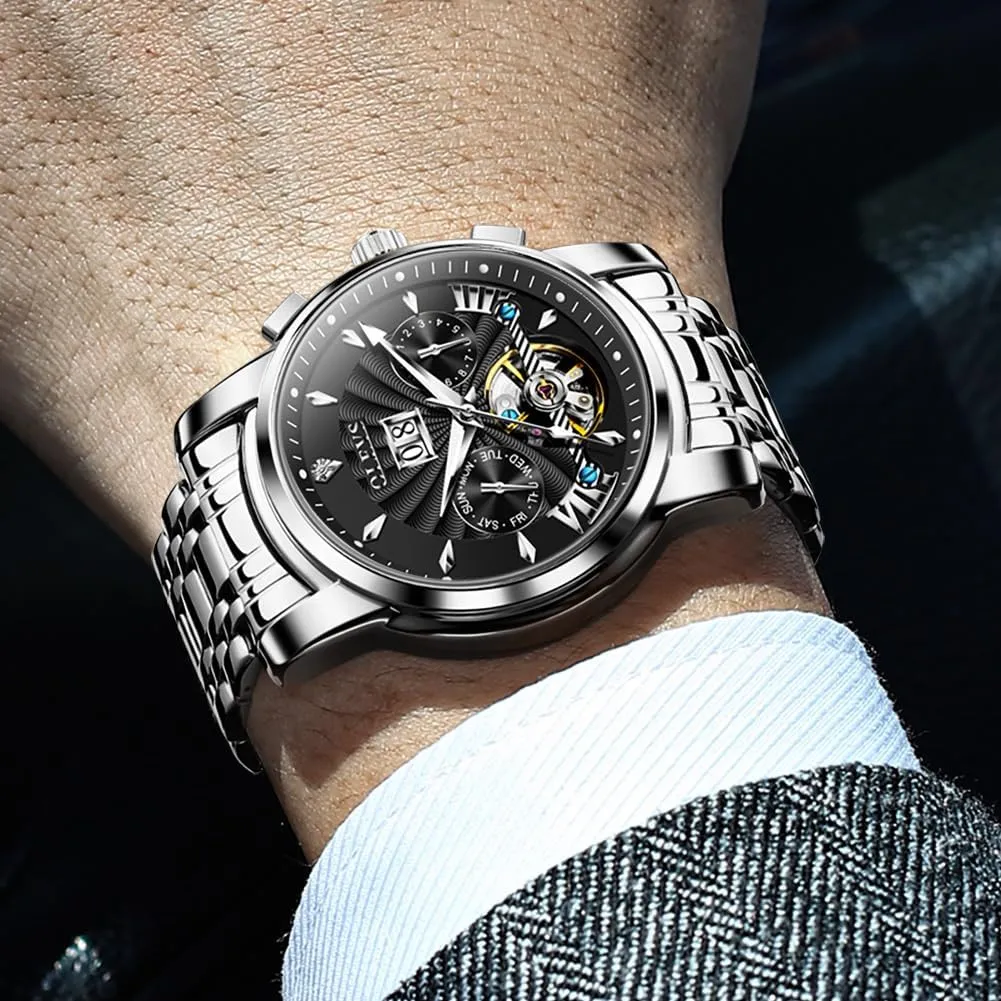 Mechanical Date Calendar Luxury Classic Business Waterproof Luminous cap slavery Wrist Watches OLEVS Men Automatic Watch Stainless Steel Skeleton 