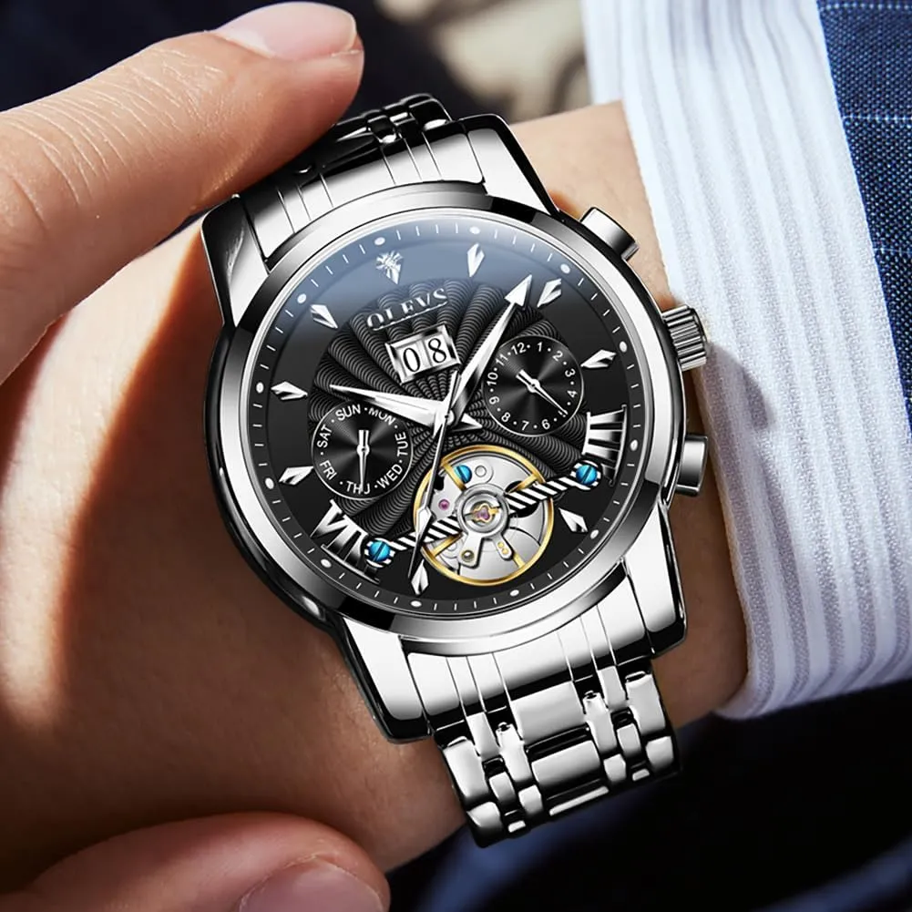 Mechanical Date Calendar Luxury Classic Business Waterproof Luminous cap slavery Wrist Watches OLEVS Men Automatic Watch Stainless Steel Skeleton 