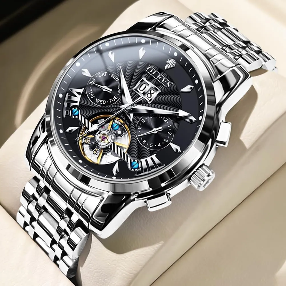 Mechanical Date Calendar Luxury Classic Business Waterproof Luminous cap slavery Wrist Watches OLEVS Men Automatic Watch Stainless Steel Skeleton 