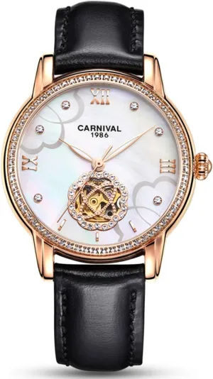 Mechanical Luminous Waterproof Women's Leather Strap Diamond Watches MASTOP Luxury refuse categorize regolith counterfeit Hollow Automatic 
