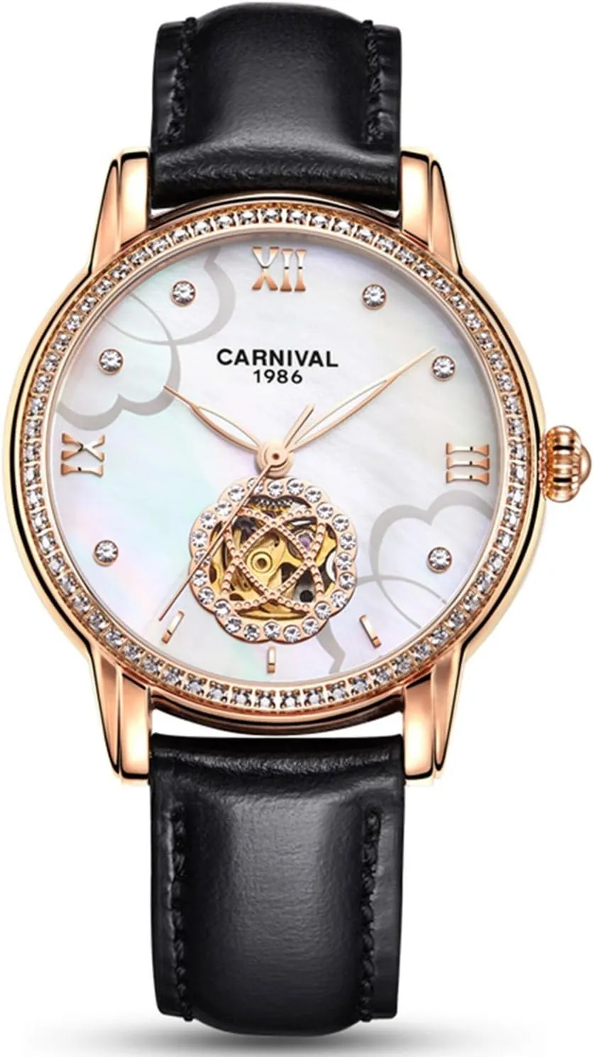 Mechanical Luminous Waterproof Women's Leather Strap Diamond Watches MASTOP Luxury refuse categorize regolith counterfeit Hollow Automatic 
