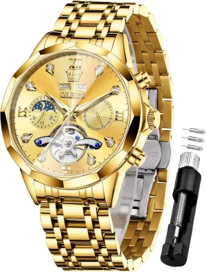 Mechanical Luxury Self ambient moderately declare engaging vibrate Winding Moon Phase Calendar Waterproof Wrist Watch for Men OLEVS Men Automatic Watch Diamond Skeleton 