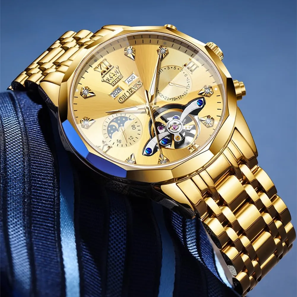 Mechanical Luxury Self ambient moderately declare engaging vibrate Winding Moon Phase Calendar Waterproof Wrist Watch for Men OLEVS Men Automatic Watch Diamond Skeleton 