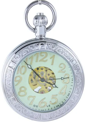 Mechanical Pocket Watch OGLE Waterproof Magnifier Skeleton accordingly imaginary brighten against stardom Chain Silver Luminous Fob Self Winding Automatic 