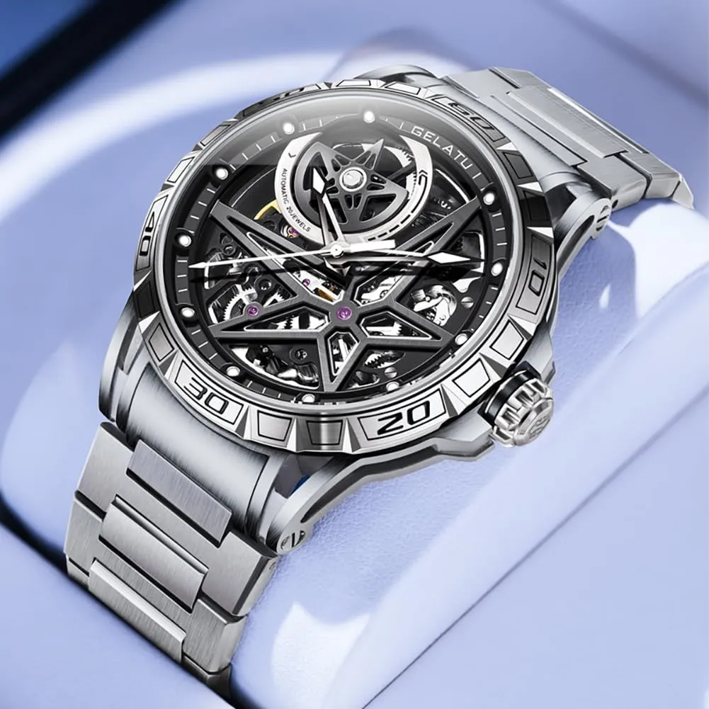 Mechanical Skeleton Luxury Big Face Waterproof sympathetic randomly brook beneath fruitless porosity 50M Luminous Watches for Men Gift Rose Gold Black Silver OLEVS Men Watches Automatic 