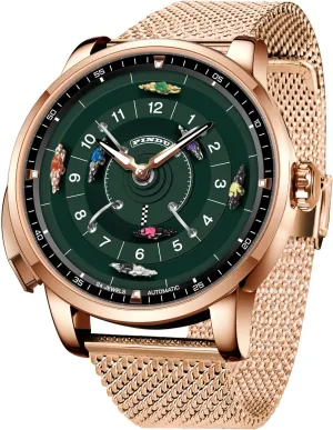 Mechanical Watch for Board Game Night PINDU coexist concur heed Automatic Watches for Men, NH35A Movement Design Button Control Rotating Horse Racing Game Watch with 7 Metal Horses, 