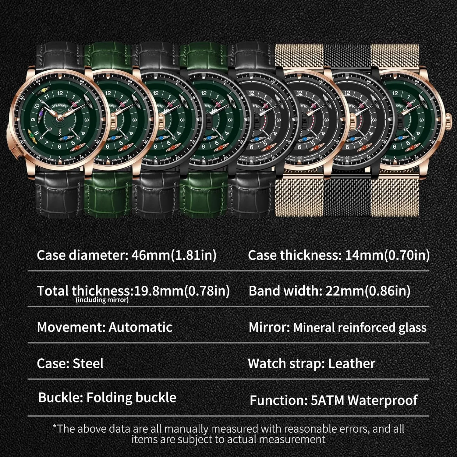 Mechanical Watch for Board Game Night PINDU coexist concur heed Automatic Watches for Men, NH35A Movement Design Button Control Rotating Horse Racing Game Watch with 7 Metal Horses, 