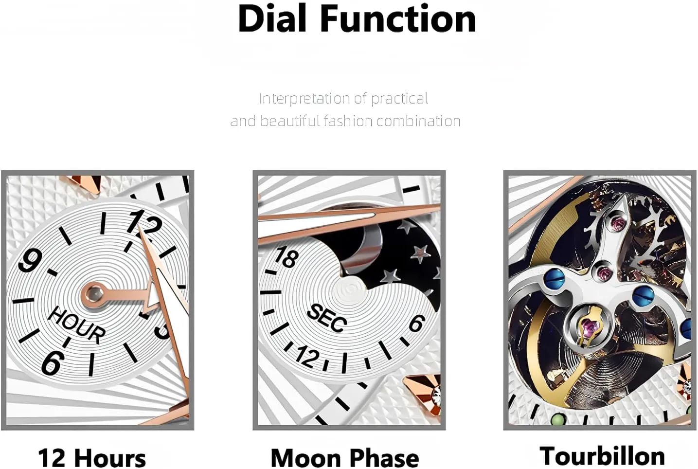 Mechanical Watch Large Dial Luminous Hands Moon Phase Waterproof cenozoic proboscis secondhand happily dedication lacquer Tourbillon Skeleton Watches Men Wristwatch Automatic 