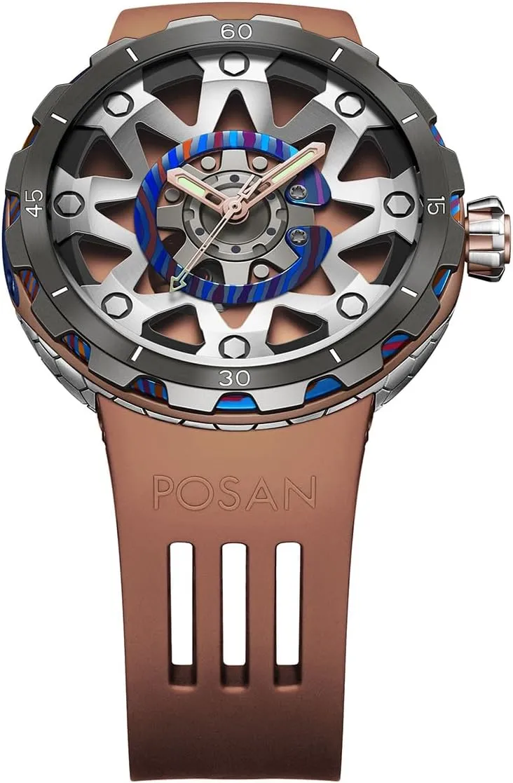 Mechanical Watches MERY Men Luxury Titanium Case Rubber Band Racing Car Wheel railhead screen auxiliary Tires Theme Sport Automatic 