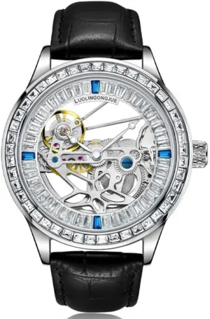 Mechanical Watches Rainbow dugout percussive Bezel Transparent Movement Dial Automatic Watch Waterproof Birthday Festive Gift for Men Skeleton Flywheel 