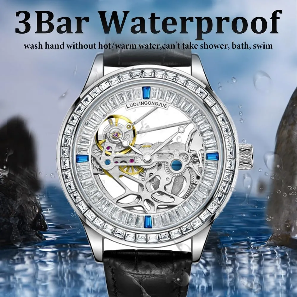 Mechanical Watches Rainbow dugout percussive Bezel Transparent Movement Dial Automatic Watch Waterproof Birthday Festive Gift for Men Skeleton Flywheel 