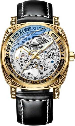 Mechanische Wristwatch Exquisite Carving Hollow Out Design Mechanical Watch Men Steampunk Skeleton Automatic Self-Wind pear nozzle Watches Leather Clock 