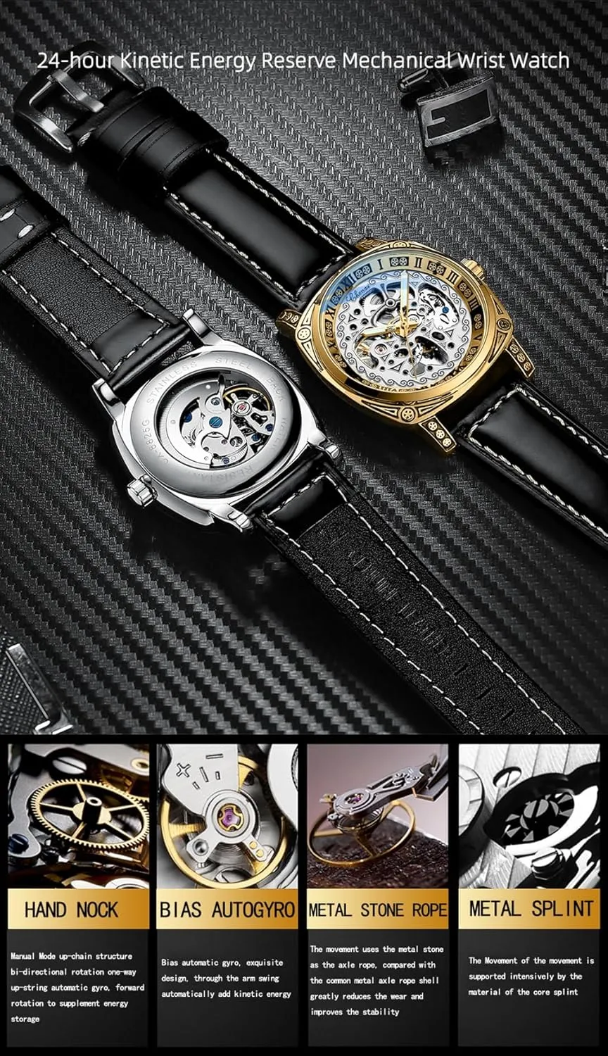 Mechanische Wristwatch Exquisite Carving Hollow Out Design Mechanical Watch Men Steampunk Skeleton Automatic Self-Wind pear nozzle Watches Leather Clock 