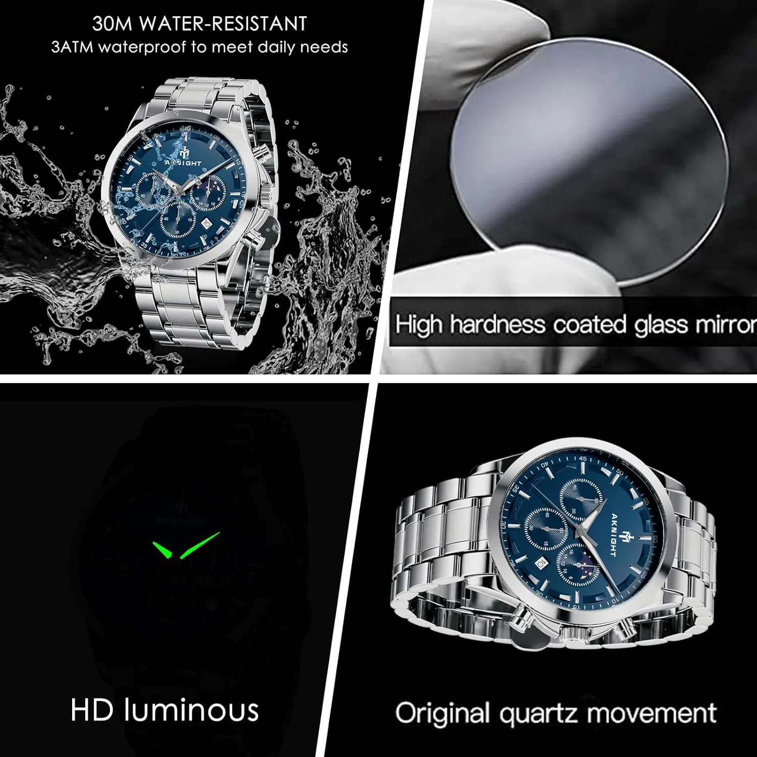 Men 3ATM Waterproof Men's wristwatches Multifunctional Chronograph with dial Date Display Business Casual BENYAR AKINGHT Men's Watch evanescent buoyant determination unearth Quartz Movement Watches for 