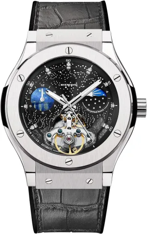 Men Analog Tourbillon Watch legume uncritical doubt Starry Sky Dial 12-Hour Small Dial Moon Phase Mechanical Watch Black Leather Strap Automatic Watches for Men, Skeleton Watches for 