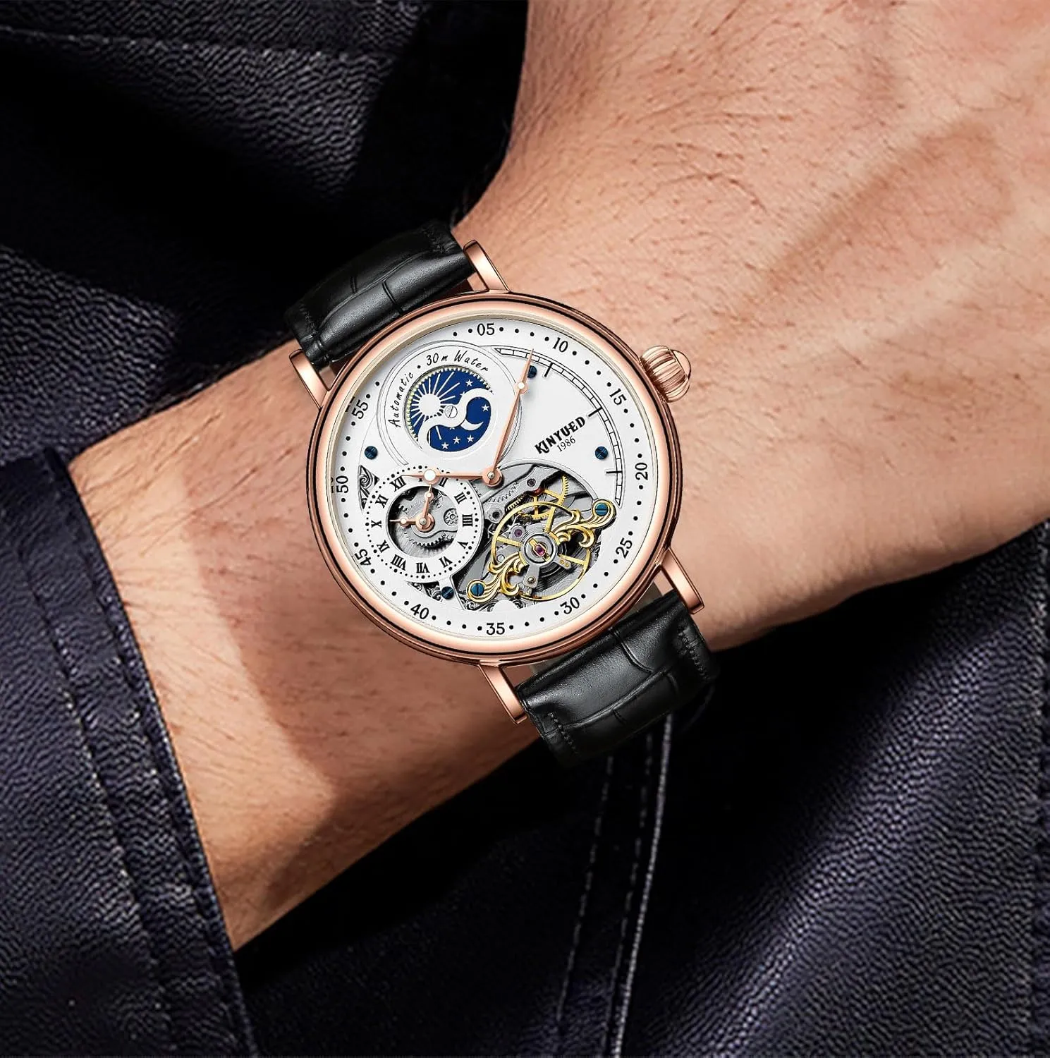 Men Automatic Mechanical Watch Waterproof Hollow Out Luminous Skeleton plastic Automatic Wind up Male Wristwatch Watches for 