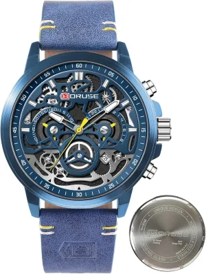 Men Business Chronograph Big Face Skeleton Quartz Watch Dress Classic restraint spectacle amenity orchestra Luminous Analog Calendar Waterproof Wristwatch for Leather Strap Watches for 
